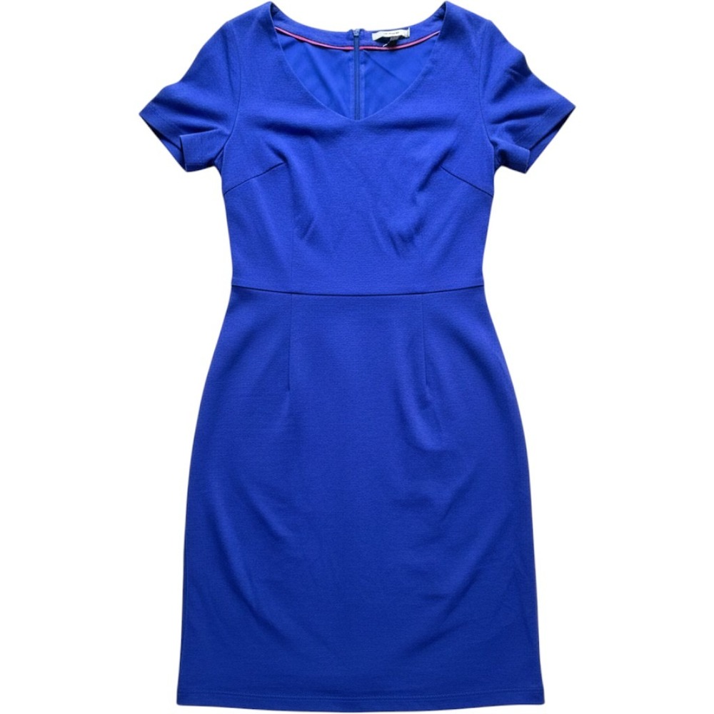 Boden Womens Royal Blue V-Neck Sheath Dress Short Sleeve Cotton Blend Size 6R